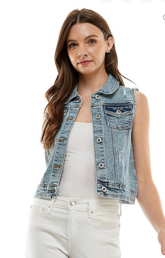 Ericka Distressed Denim Vest