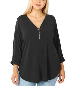 Jude Front Zip-Up 3/4 Sleeve Top