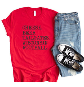 Cheese Beer Tailgates Wisconsin Football Tee