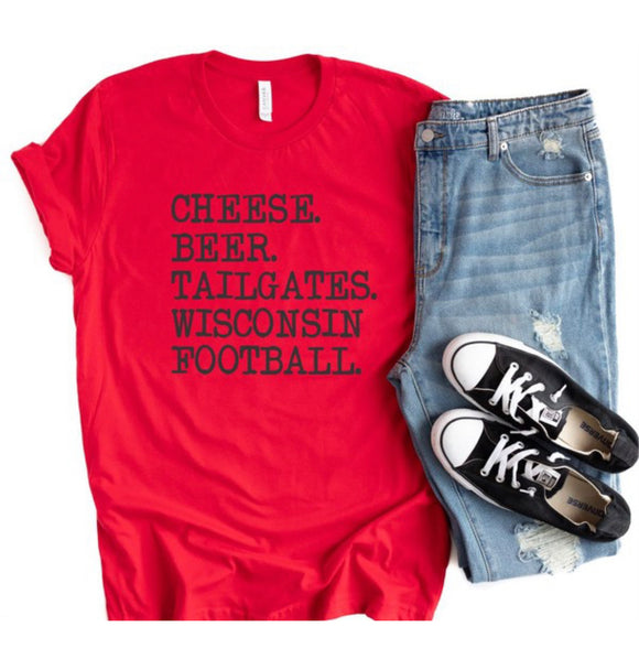 Cheese Beer Tailgates Wisconsin Football Tee