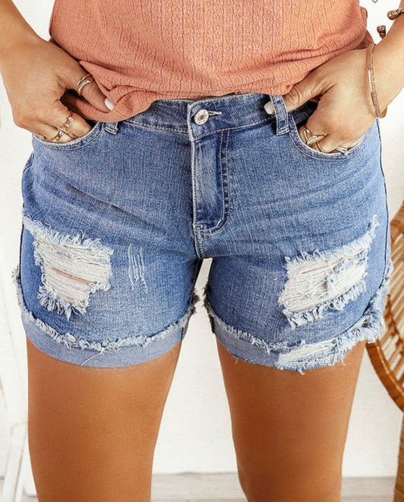 Cecilia Distressed Rolled Hem Shorts