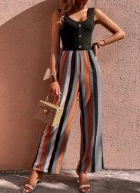 Jayna Striped Button Front Jumpsuit