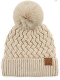 CC Woven Cable Soft Pom Beanie