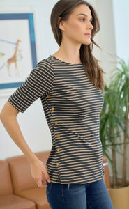 Celeste Striped Side Button Detail Top