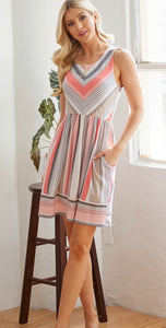 Elaina Coral Striped Dress