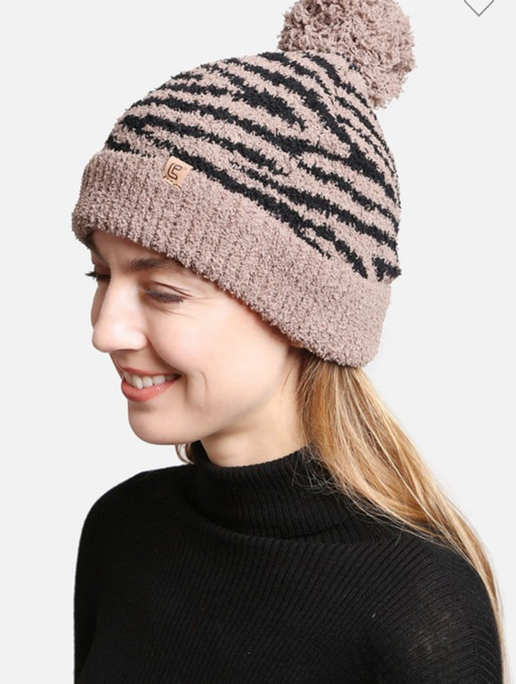 CC Zebra Knit Pom Hat