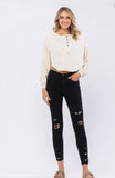 Carson Judy Blue Midrise Black Leopard Patch Jeans