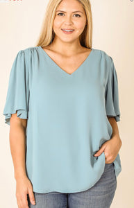 Hannah Waterfall Sleeve V-neck Top